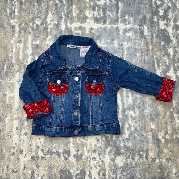 Mary Kate & Ashley Denim Red Bandanna Trucker Jacket Size 12 Months - Picture 1 of 6